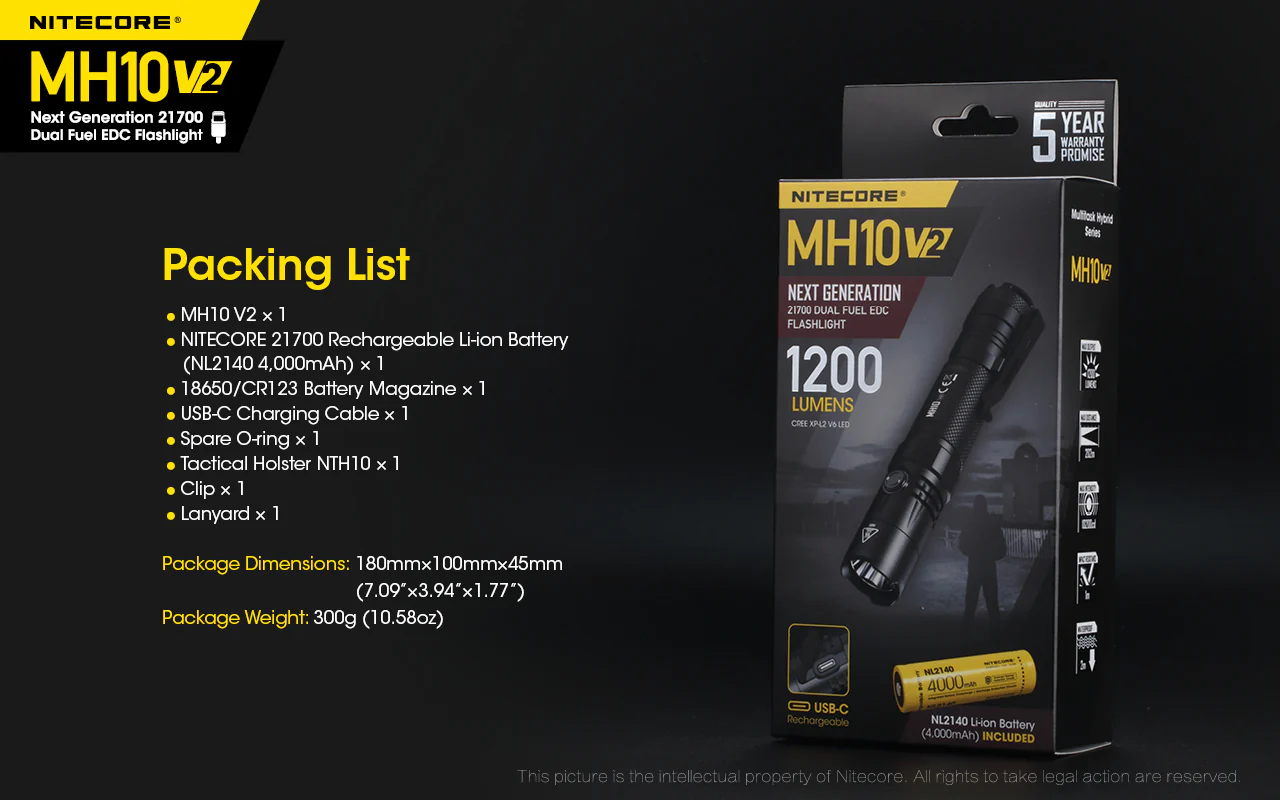 Nitecore MH10V2 EDC USB-C Rechargeable Torch - Image 4