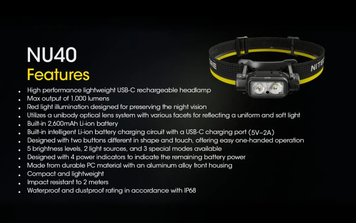 Nitecore NU40 Compact Lightweight Headlamp 1000 Lumens - Image 21