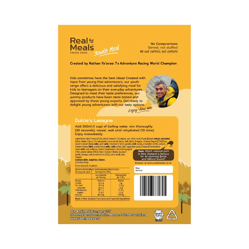 Real Meals Dulcie's Lasagne Freeze Dried Meal - Image 2