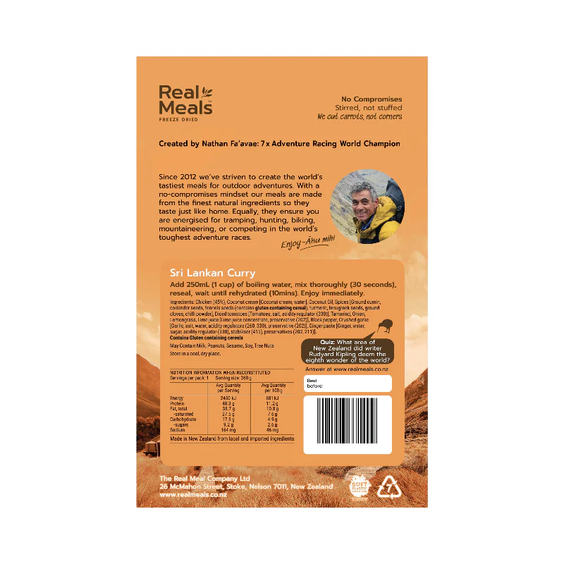 Real Meals Sri Lankan Chicken Curry Freeze Dried Meal - Image 2